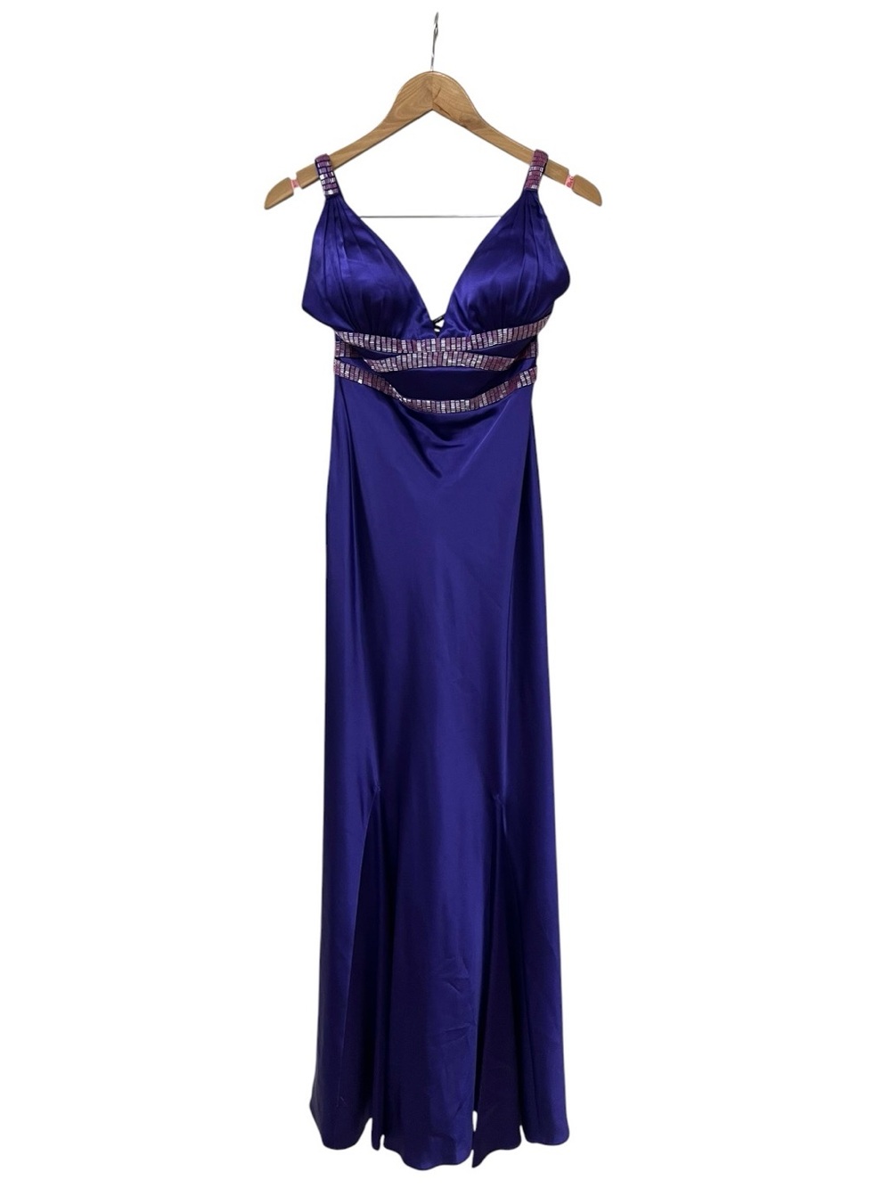 Vintage Purple Satin Beaded Gown Formal Dress Y2K Homecoming Prom Maxi 4